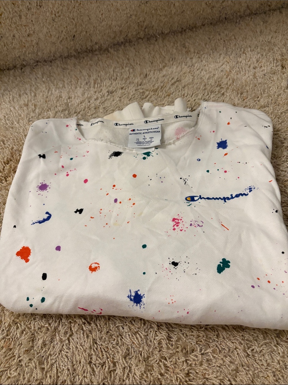 Champion White Kids Paint-Splash Crewneck Sweatshirt